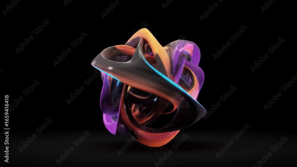 Fototapete abstract colorful torus knot animation rendering on black background loop video footage