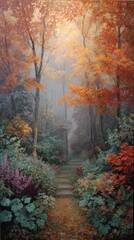 Obraz premium Autumn woodland landscape scenery nature.