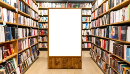 Blank billboard in a library