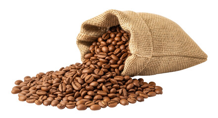 Isolated coffee beans in a burlap sack