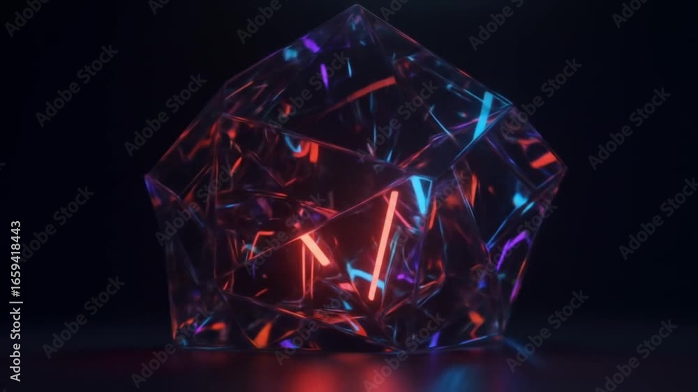 Poster abstract crystal polygon with neon lights motion graphic animation background loop video