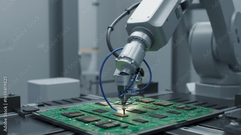 Poster automated circuit board assembly robotic arm precision manufacturing technology process
