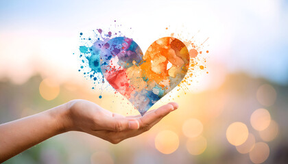 Colorful Heart in Open Hand.