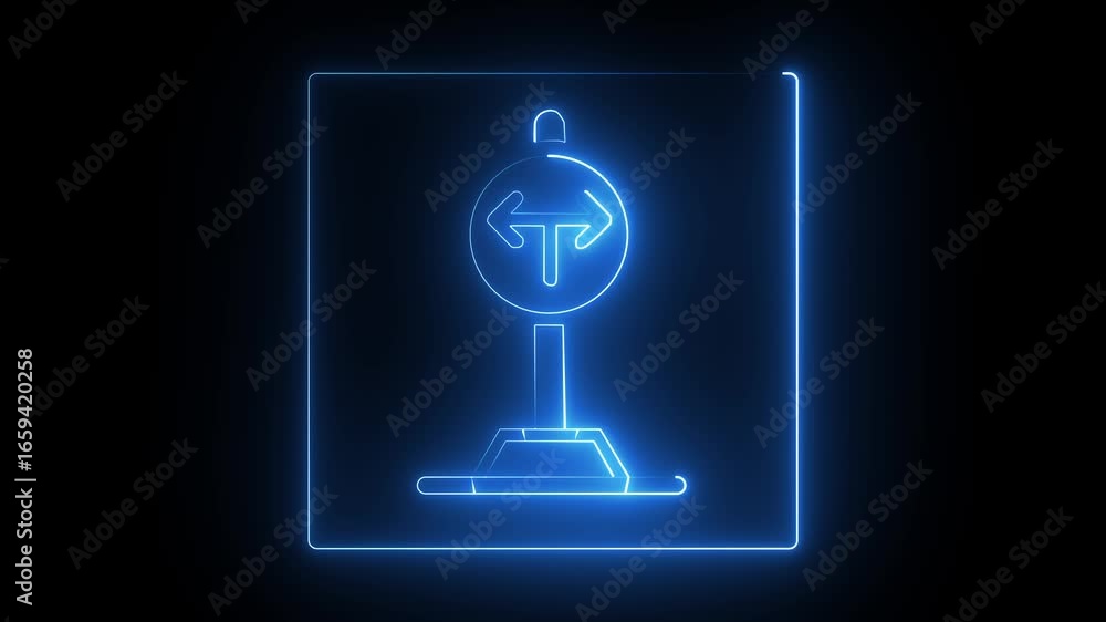Poster traffic rules and safe driving. 4k video motion graphic animation..glowing neon line traffic sign tu