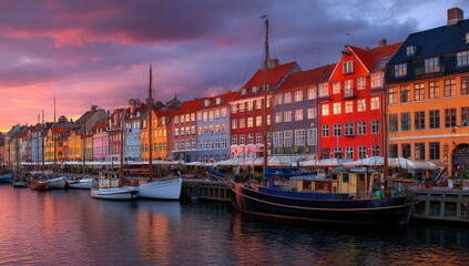 Naklejka premium Colorful waterfront at sunset