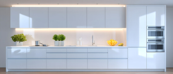 Creative modern minimalist interior kitchen design comfortably decorated 3D background