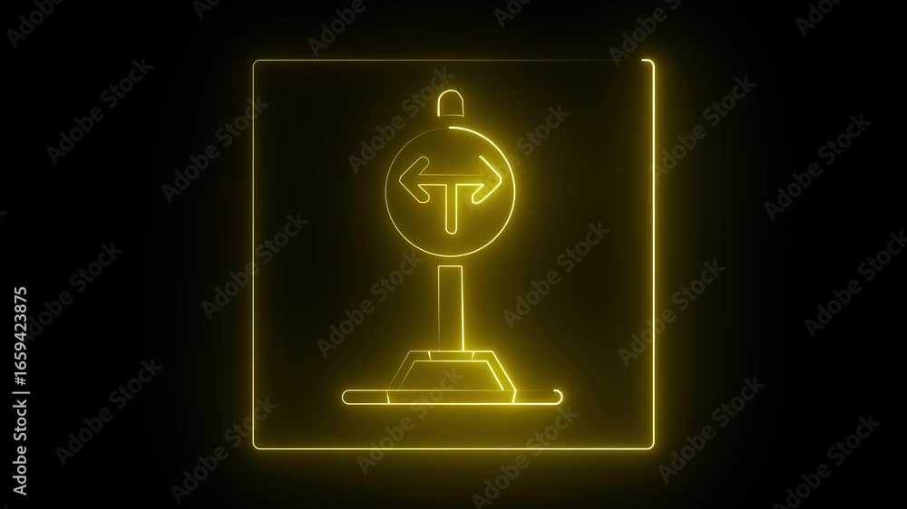 Poster traffic rules and safe driving. 4k video motion graphic animation..glowing neon line traffic sign tu