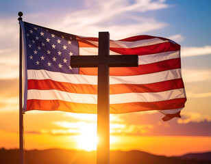 American Flag with Cross, and Sunset.