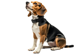Cute beagle dog sitting attentively isolated on transparent background