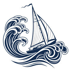 A sailboat navigating through turbulent waves