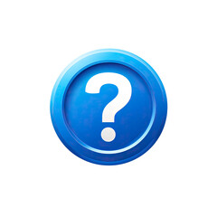 A blue circle with a white question mark on transparent background