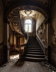 Fototapeta premium Decaying Spiral Staircase in Abandoned Mansion