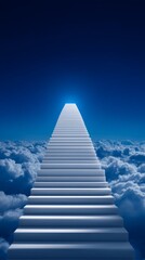 Stairway to the Sky with Clouds and Bright Light at the Top