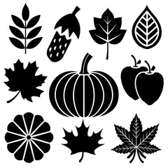 A set Of Autumn Elements, Vector Silhouette Art Elements For Autumn, Autumn silhouette icon set, Spring silhouette icon set