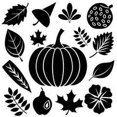 A set Of Autumn Elements, Vector Silhouette Art Elements For Autumn, Autumn silhouette icon set, Spring silhouette icon set