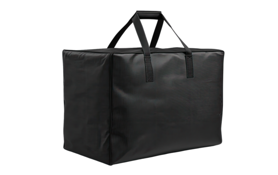 Black, rectangular, padded, reusable bag with handles