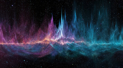 Cosmic nebula colors form an abstract soundwave pulsing with interstellar rhythms.