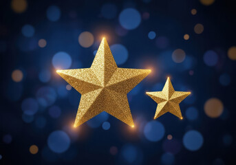 Two golden stars glowing against a dark bokeh background
