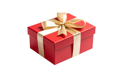 Obraz premium Gift box wrapped in red paper with golden bow, isolated on transparent background, Christmas present