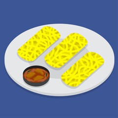 Vector Illustration of Malaysian Food Roti Jala with Chicken Curry