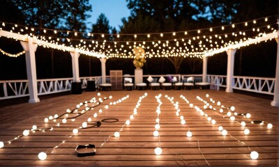 Romantic Outdoor Deck at Night with String Lights
