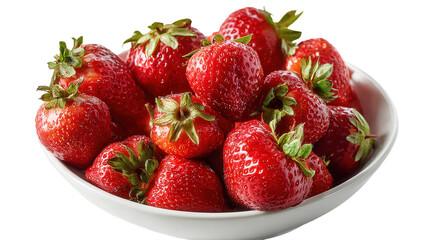 Freshly Picked Strawberries in Bowl: A flat lay of freshly picked strawberries in a bowl with vibrant red color, isolated on a Transparent background, PNG file.