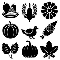 Thanksgiving Silhouette Vector, Autumn Silhouette Vector, Pumpkin Silhouette Vector, Collection of autumn things elements collection for fall season silhouette vector illustration