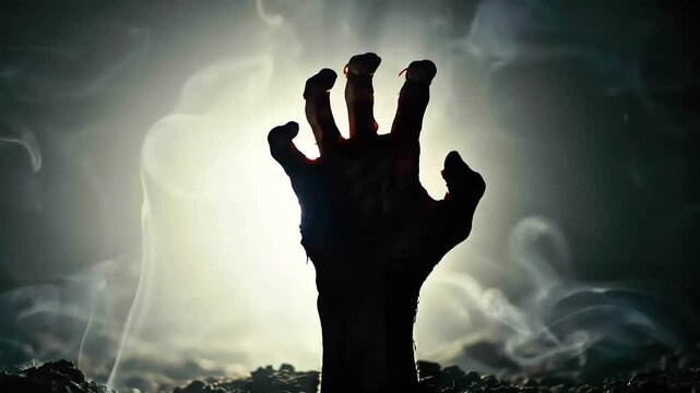 Silhouette of a zombie hand in slow motion