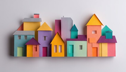 Colorful paper houses forming a miniature cityscape