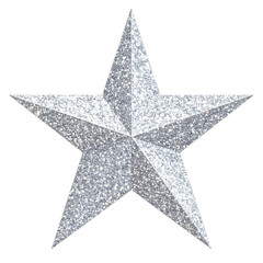 Obraz premium Silver glittery five-pointed star with a sparkling textured surface and dimensional facets creating light and shadow effects