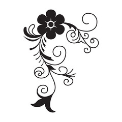 Elegant floral swirl decorative design element. ornamental floral swirl illustration featuring a blooming flower with curving leaves and vines, perfect for decoration, patterns design.