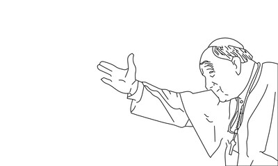 Line Drawing of a Religious Figure with Outstretched Arm – Minimalist Clerical Sketch in Black and White