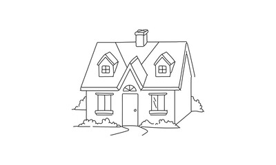 Simple Line Drawing of a House – Minimalist Architectural Sketch in Black and White
