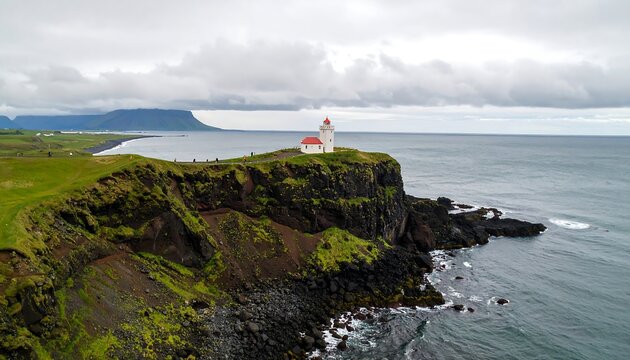 Panoramic view of a cliffside lighthouse - Powered by Adobe