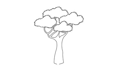 Minimalist Line Drawing of a Tree with Curved Foliage