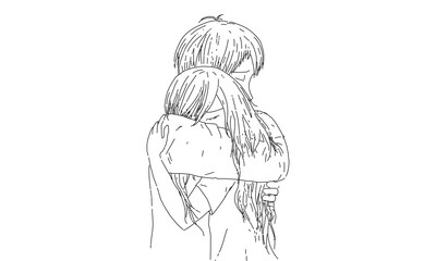 Minimalist Line Drawing of a Comforting Embrace