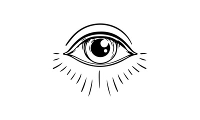 Minimalist Line Drawing of an Abstract Eye – Black and White Expressive Eye Illustration with Radiating Lines