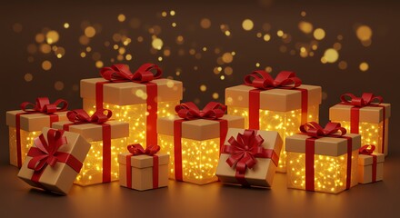 Gift boxes with lights festive holiday presents