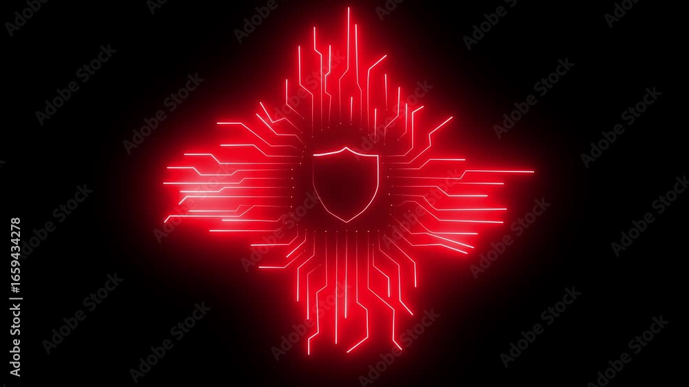 Fototapete cyber security blue circuit lines and lock logo on black background.digital circuit ai interface on 