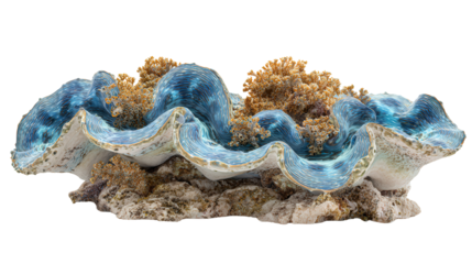Giant Clams on the Reef: Giant clams resting on the coral reef, isolated on a Transparent background, PNG file.
