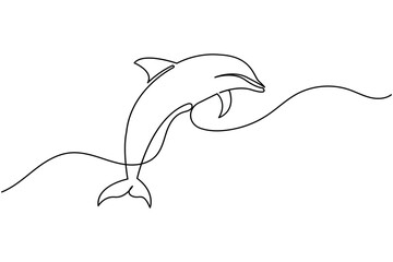 Dolphin continuous one line drawing minimalist style outline illustration on white background