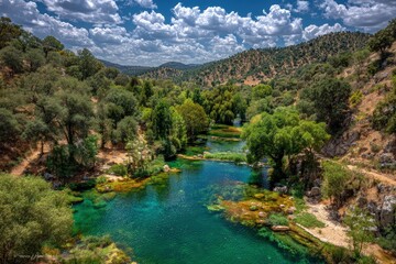 Turquoise River Winding Through Lush Green Forest