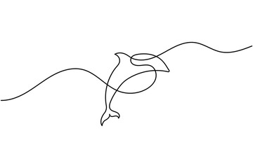 Dolphin continuous one line drawing minimalist style outline illustration on white background
