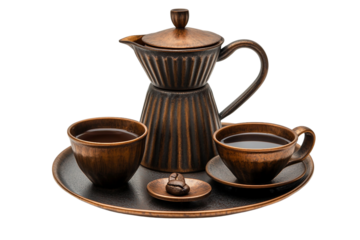 Complete Coffee Brewing Set with Kettle Isolated on Transparent Background