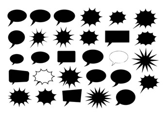 Collection of Black and White Speech Bubbles and Starbursts