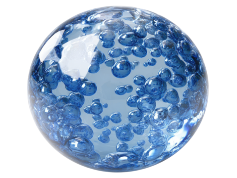 Sphere of translucent blue bubbles
