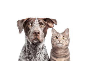 Naklejka premium a dog and a cat looking at the camera in front