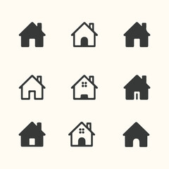 Obraz premium Real estate and housing icons set, including various building, roof, window, and door symbols for architecture, business, and property design