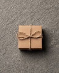 Simple Brown Gift Box On Grey Stone Background