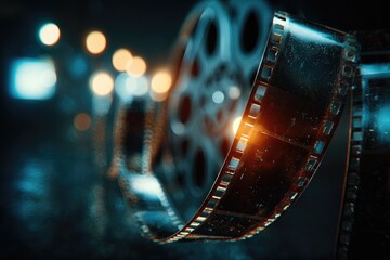 Cinematic film reel, close-up
